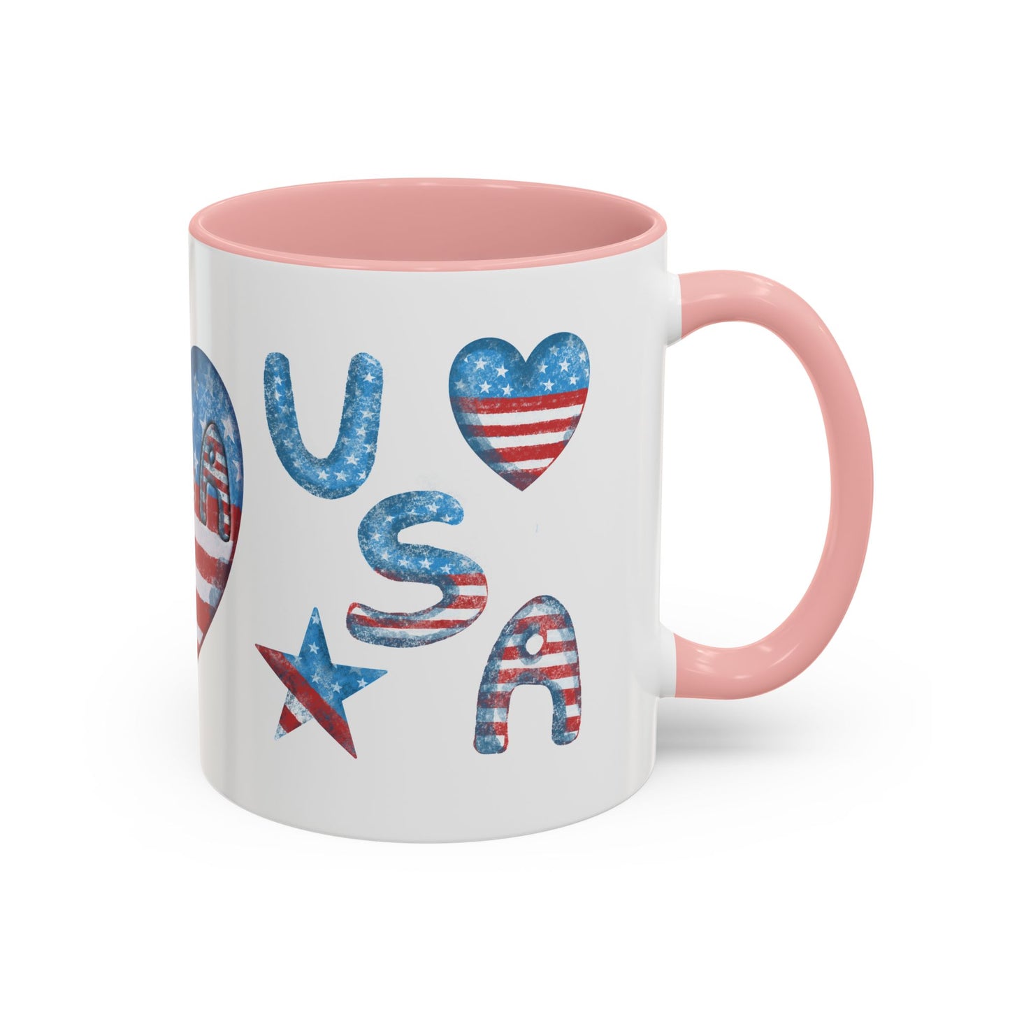 Patriotic Coffee Mug with USA Heart Design, Gift for Veterans, 4th of July, Americana Kitchenware, Coffee Lover Gift, Red White Blue Mug
