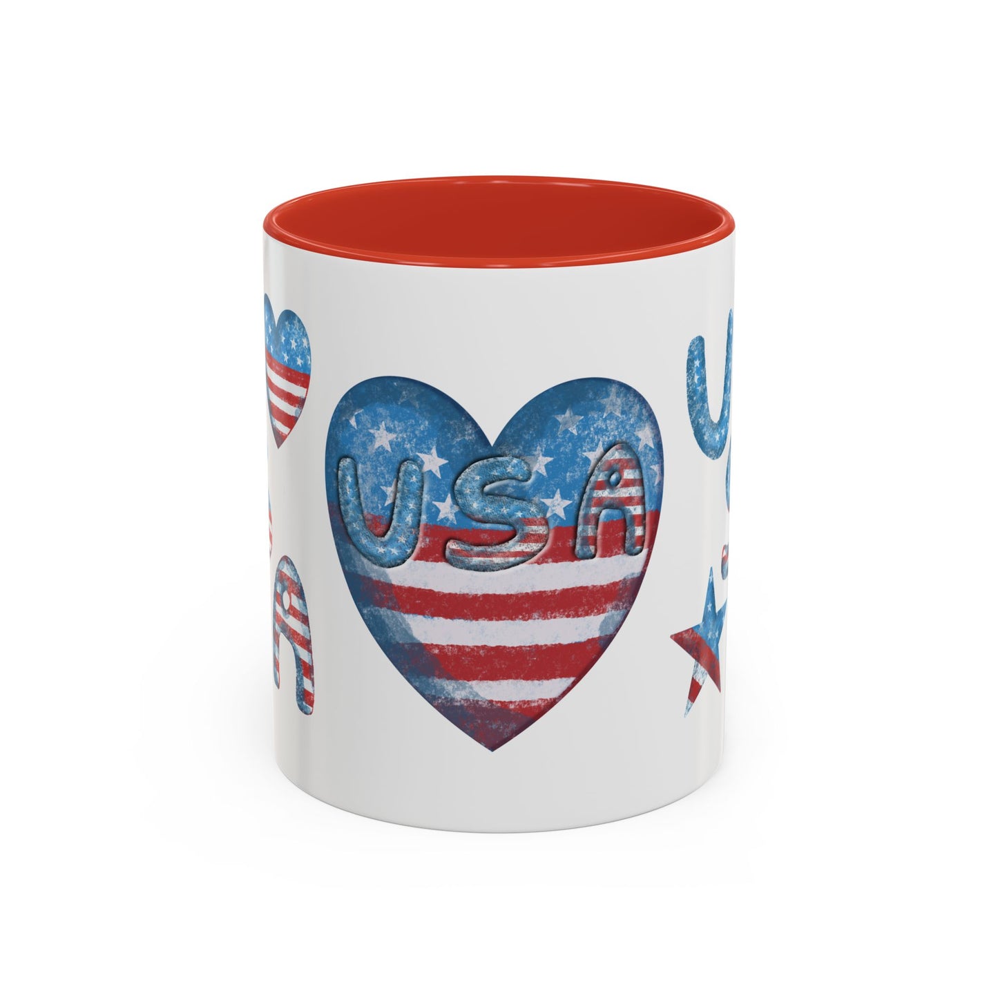 Patriotic Coffee Mug with USA Heart Design, Gift for Veterans, 4th of July, Americana Kitchenware, Coffee Lover Gift, Red White Blue Mug