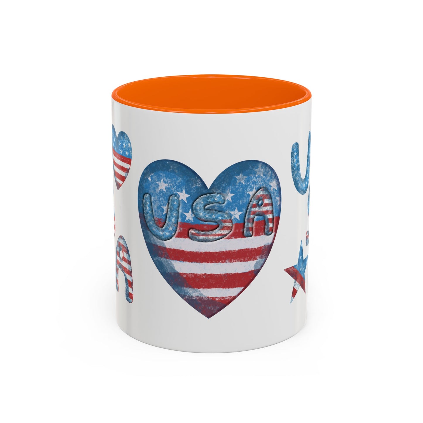 Patriotic Coffee Mug with USA Heart Design, Gift for Veterans, 4th of July, Americana Kitchenware, Coffee Lover Gift, Red White Blue Mug