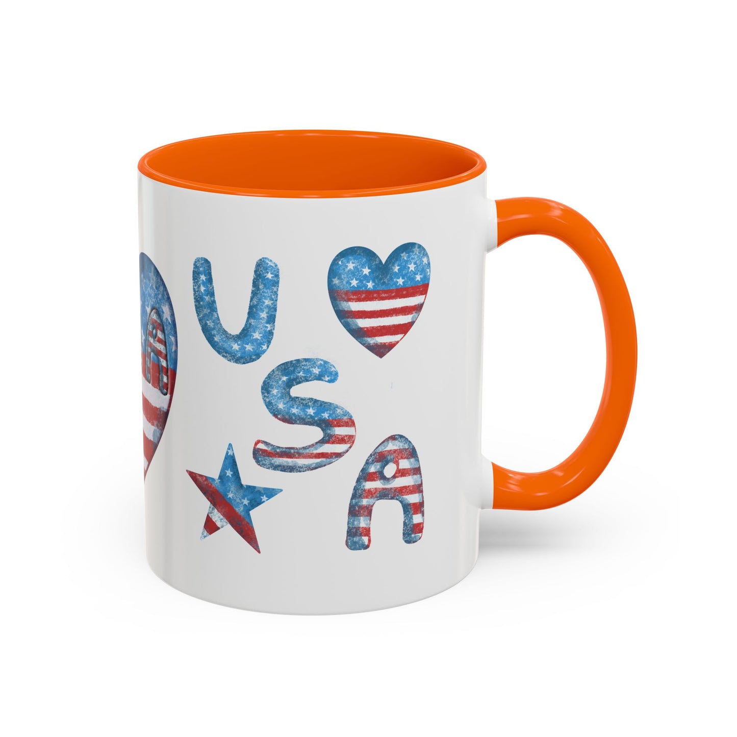 Patriotic Coffee Mug with USA Heart Design, Gift for Veterans, 4th of July, Americana Kitchenware, Coffee Lover Gift, Red White Blue Mug