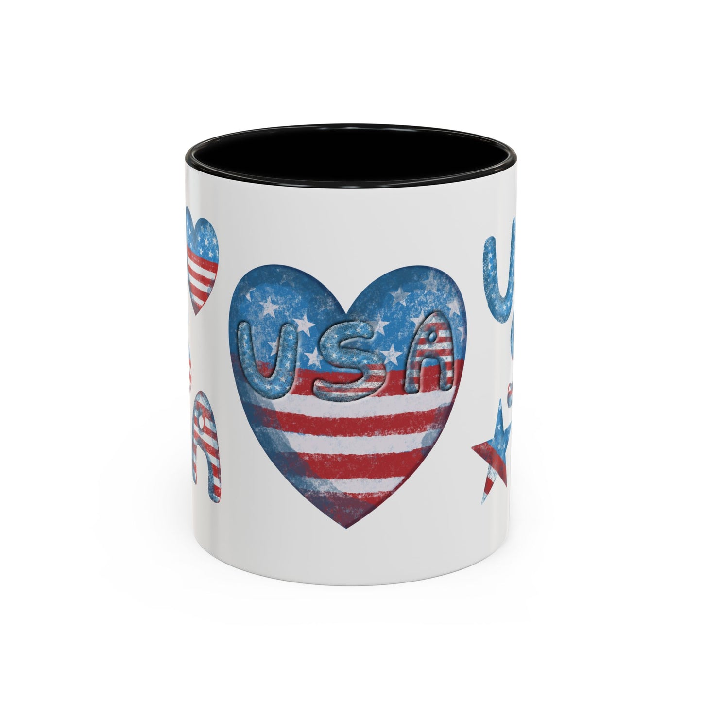 Patriotic Coffee Mug with USA Heart Design, Gift for Veterans, 4th of July, Americana Kitchenware, Coffee Lover Gift, Red White Blue Mug