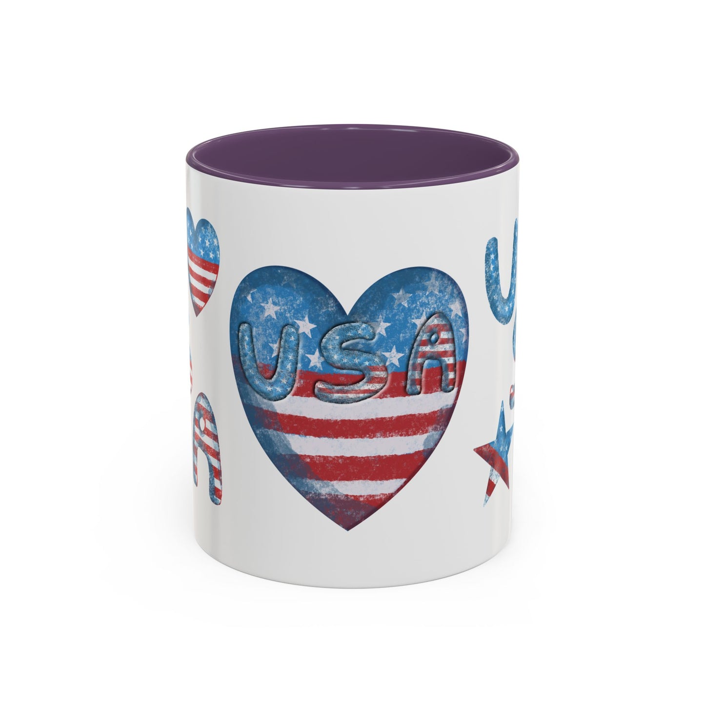 Patriotic Coffee Mug with USA Heart Design, Gift for Veterans, 4th of July, Americana Kitchenware, Coffee Lover Gift, Red White Blue Mug