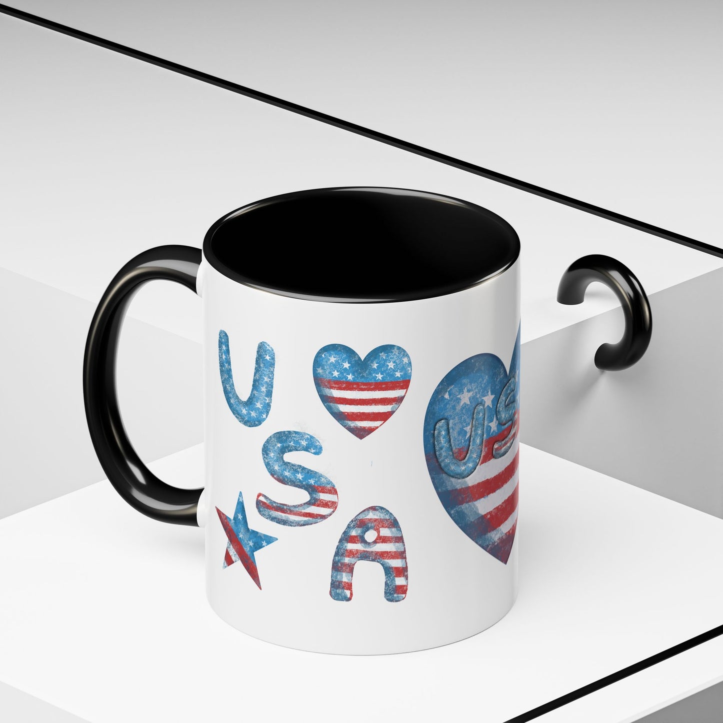 Patriotic Coffee Mug with USA Heart Design, Gift for Veterans, 4th of July, Americana Kitchenware, Coffee Lover Gift, Red White Blue Mug