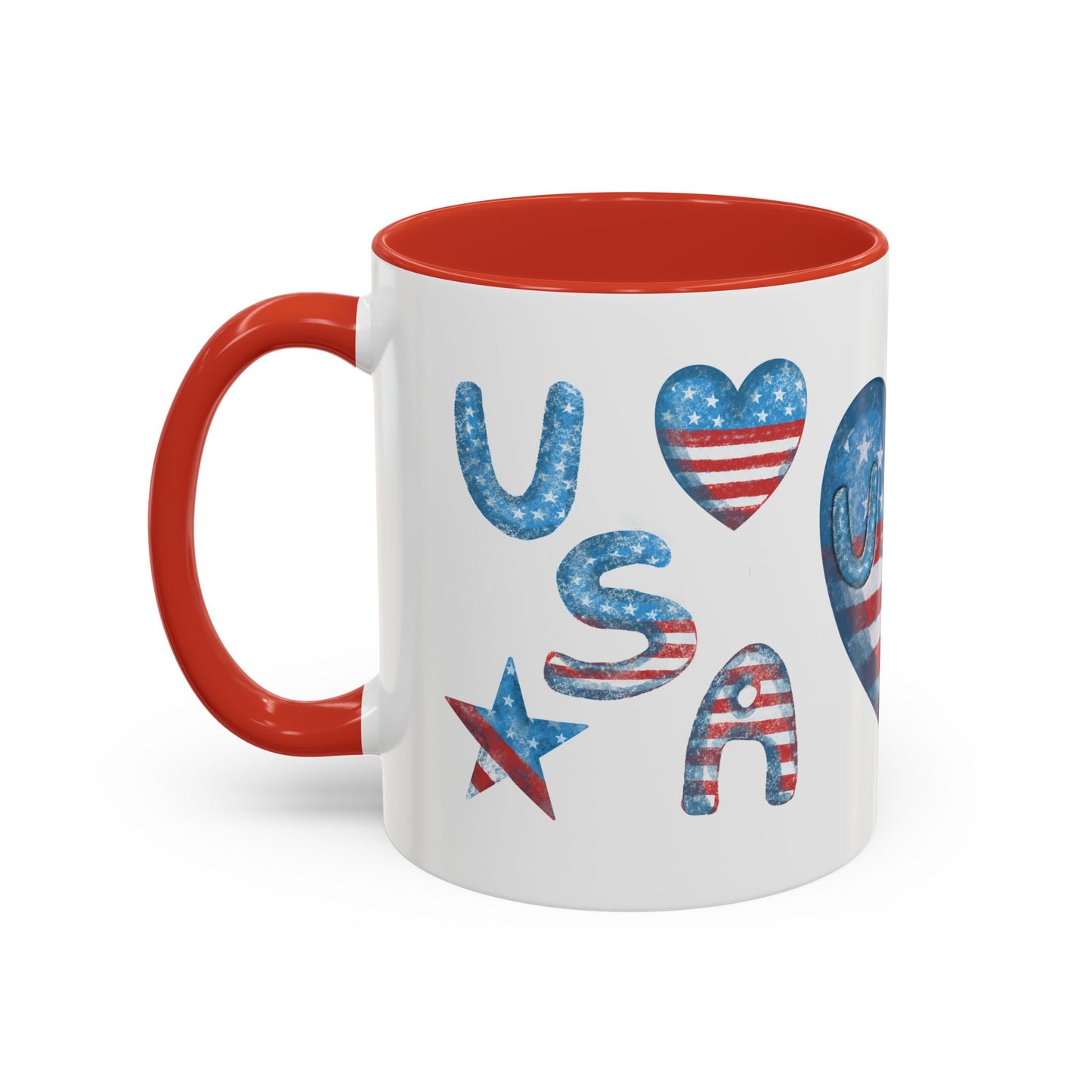 Patriotic Coffee Mug with USA Heart Design, Gift for Veterans, 4th of July, Americana Kitchenware, Coffee Lover Gift, Red White Blue Mug