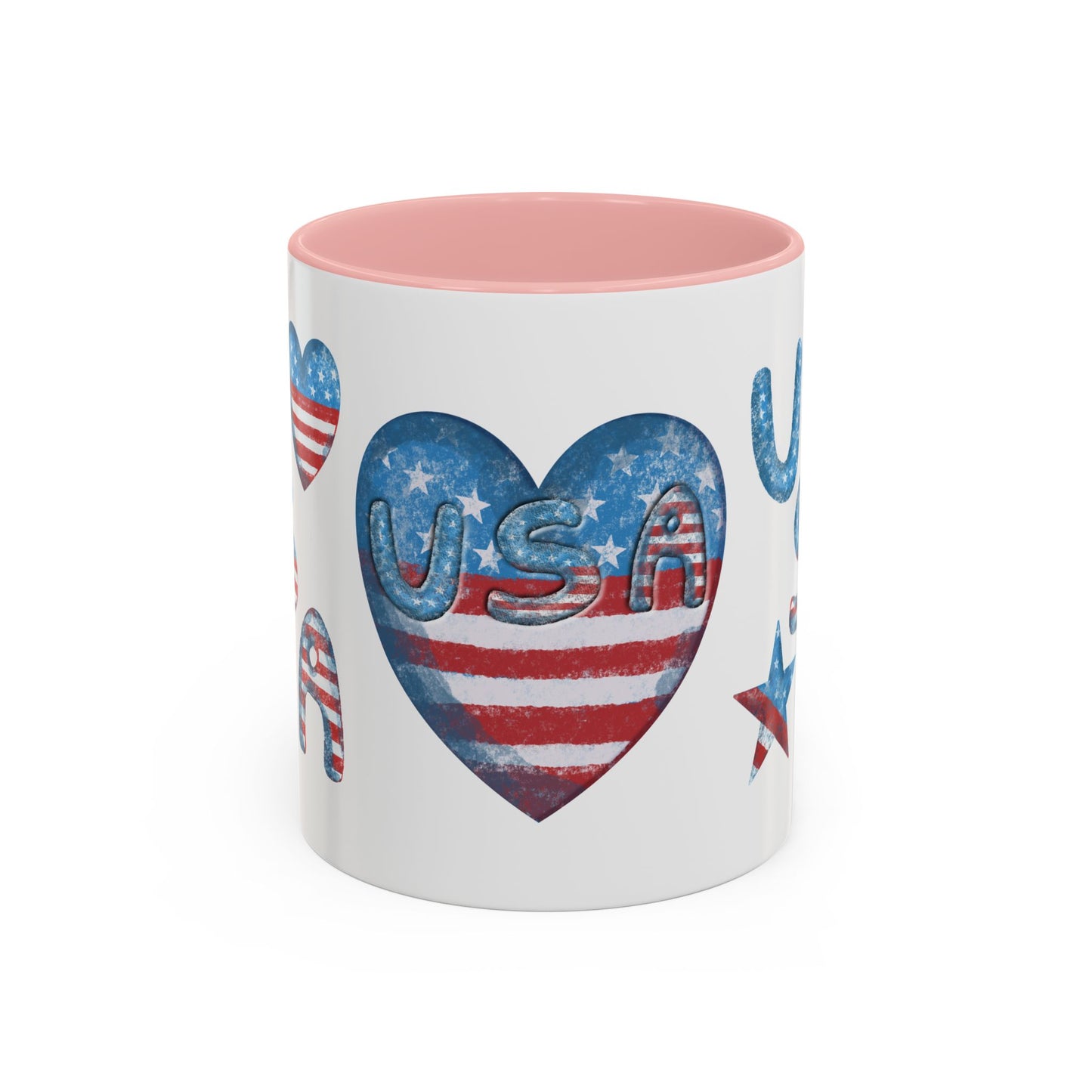 Patriotic Coffee Mug with USA Heart Design, Gift for Veterans, 4th of July, Americana Kitchenware, Coffee Lover Gift, Red White Blue Mug