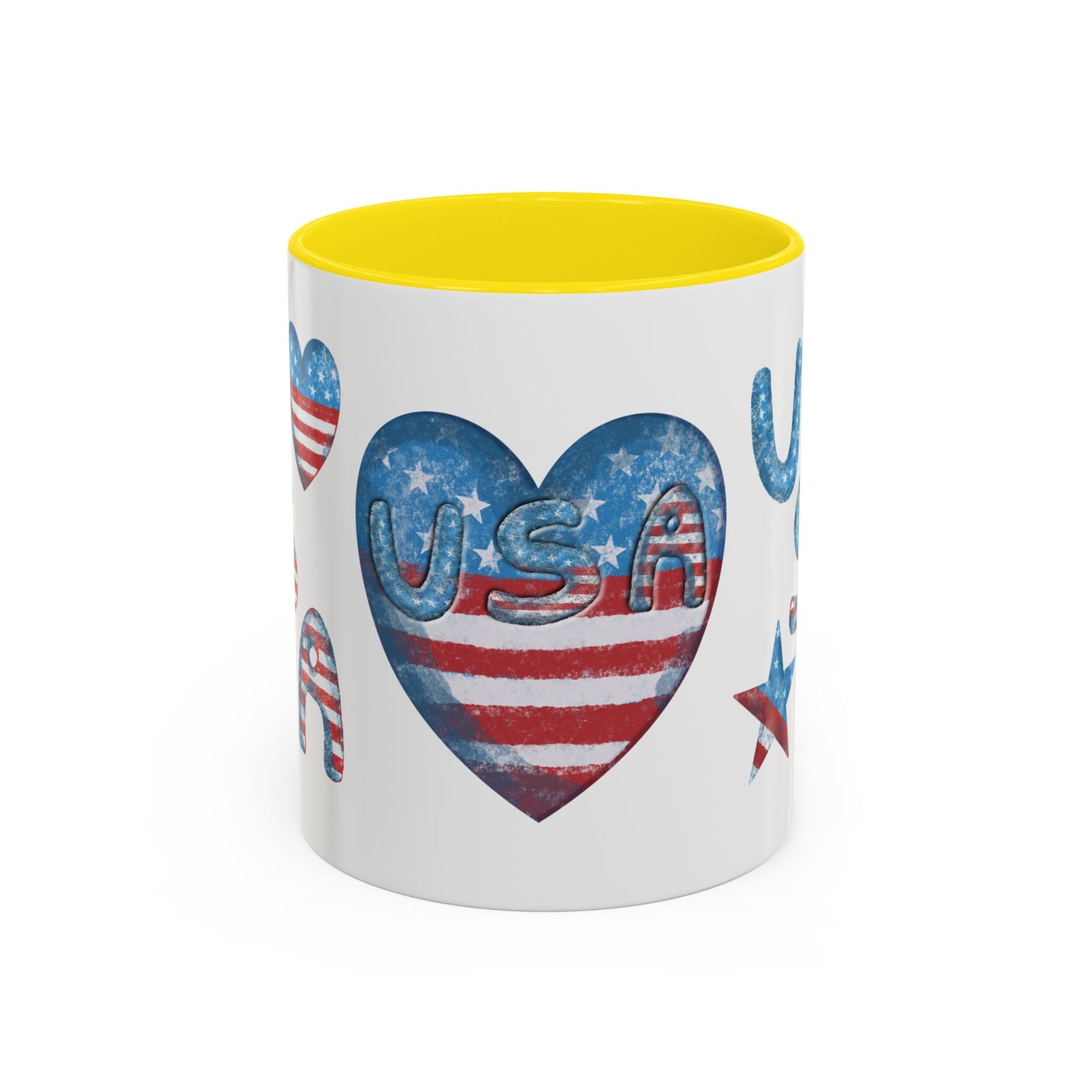 Patriotic Coffee Mug with USA Heart Design, Gift for Veterans, 4th of July, Americana Kitchenware, Coffee Lover Gift, Red White Blue Mug