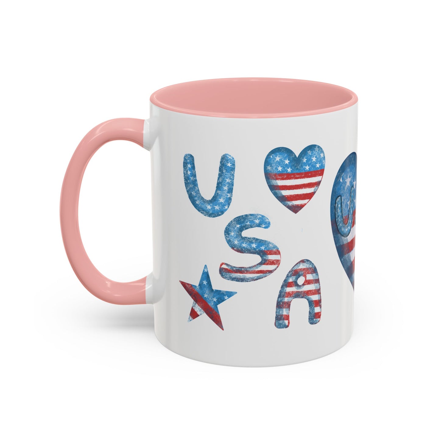 Patriotic Coffee Mug with USA Heart Design, Gift for Veterans, 4th of July, Americana Kitchenware, Coffee Lover Gift, Red White Blue Mug