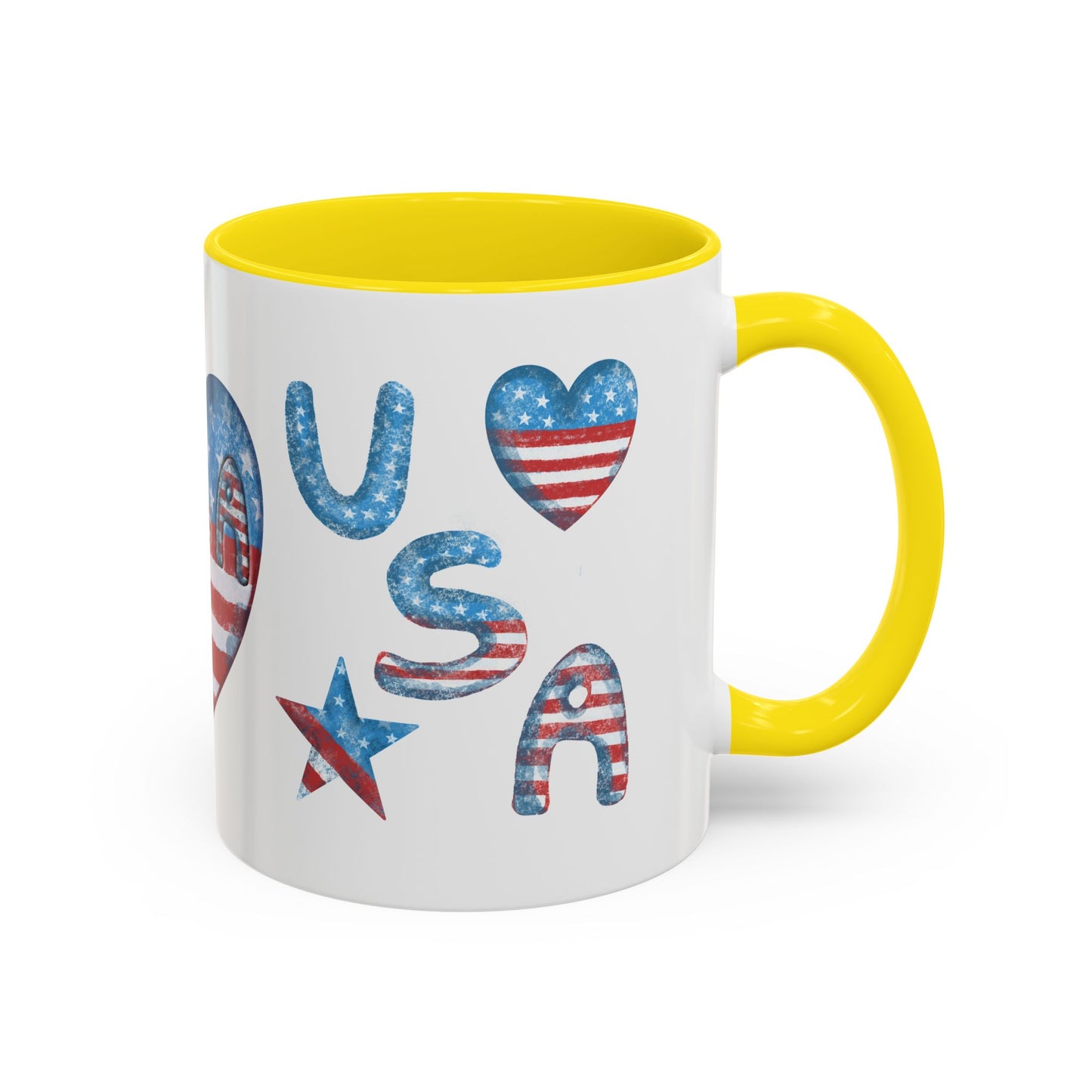 Patriotic Coffee Mug with USA Heart Design, Gift for Veterans, 4th of July, Americana Kitchenware, Coffee Lover Gift, Red White Blue Mug