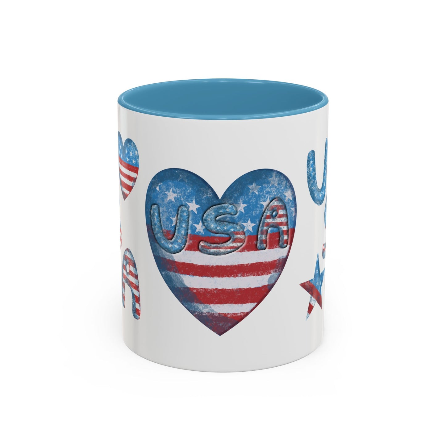 Patriotic Coffee Mug with USA Heart Design, Gift for Veterans, 4th of July, Americana Kitchenware, Coffee Lover Gift, Red White Blue Mug