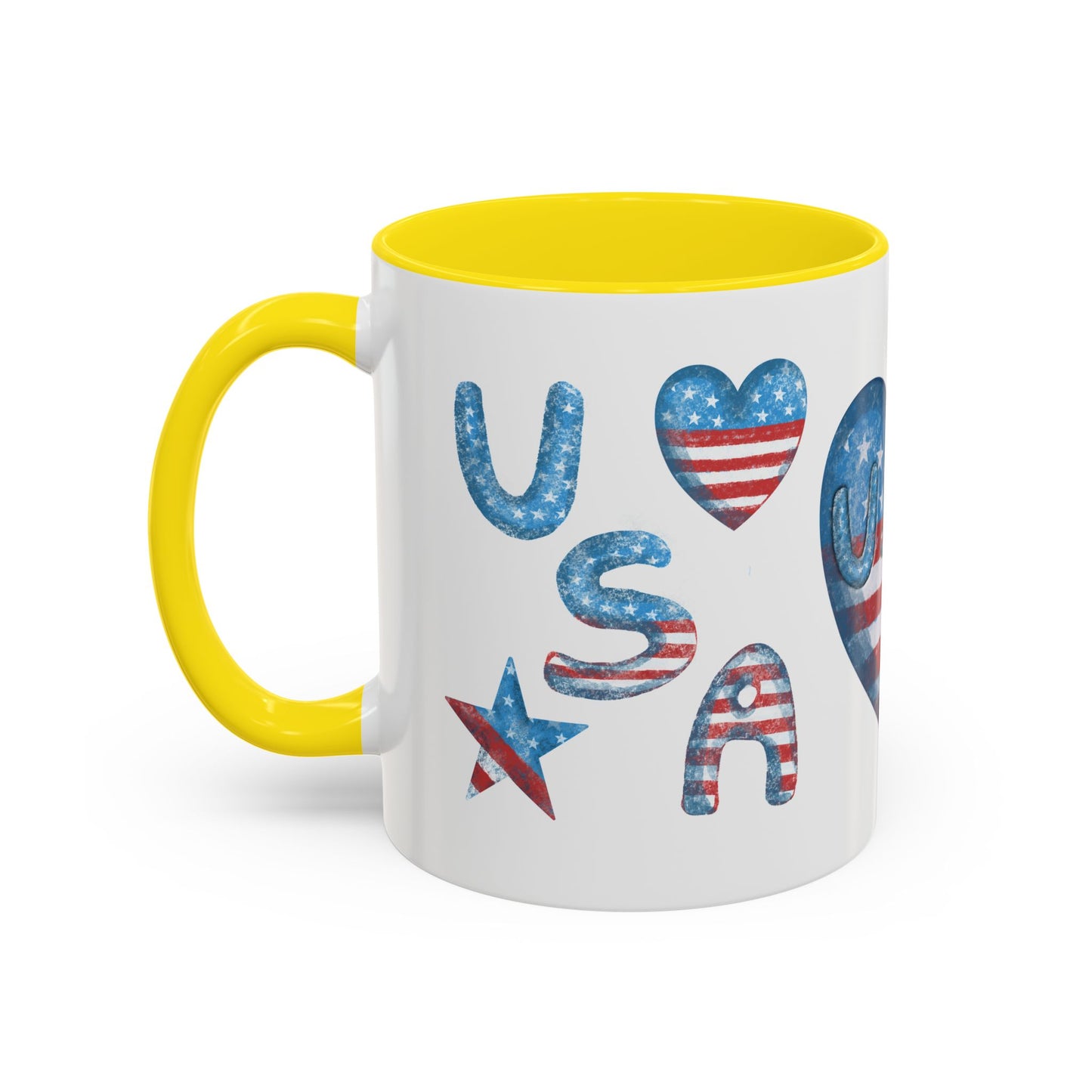 Patriotic Coffee Mug with USA Heart Design, Gift for Veterans, 4th of July, Americana Kitchenware, Coffee Lover Gift, Red White Blue Mug