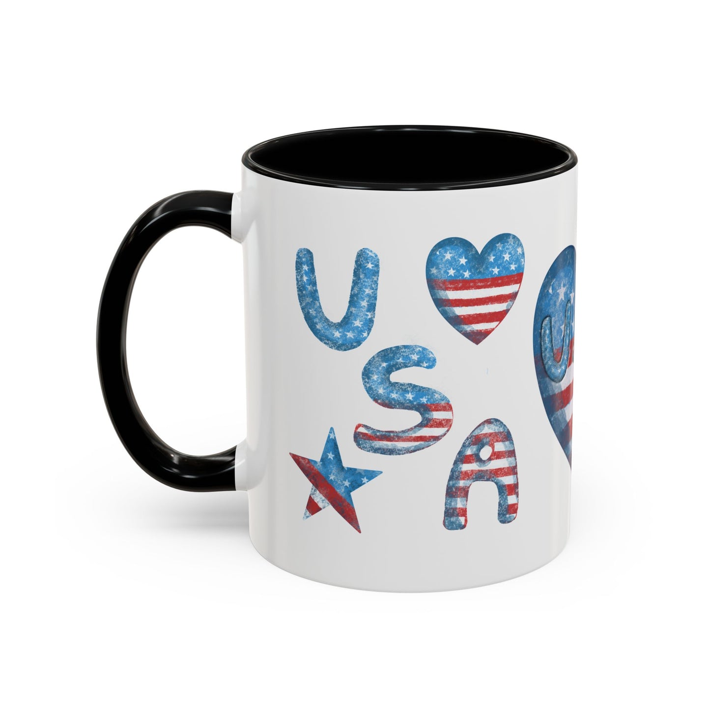 Patriotic Coffee Mug with USA Heart Design, Gift for Veterans, 4th of July, Americana Kitchenware, Coffee Lover Gift, Red White Blue Mug