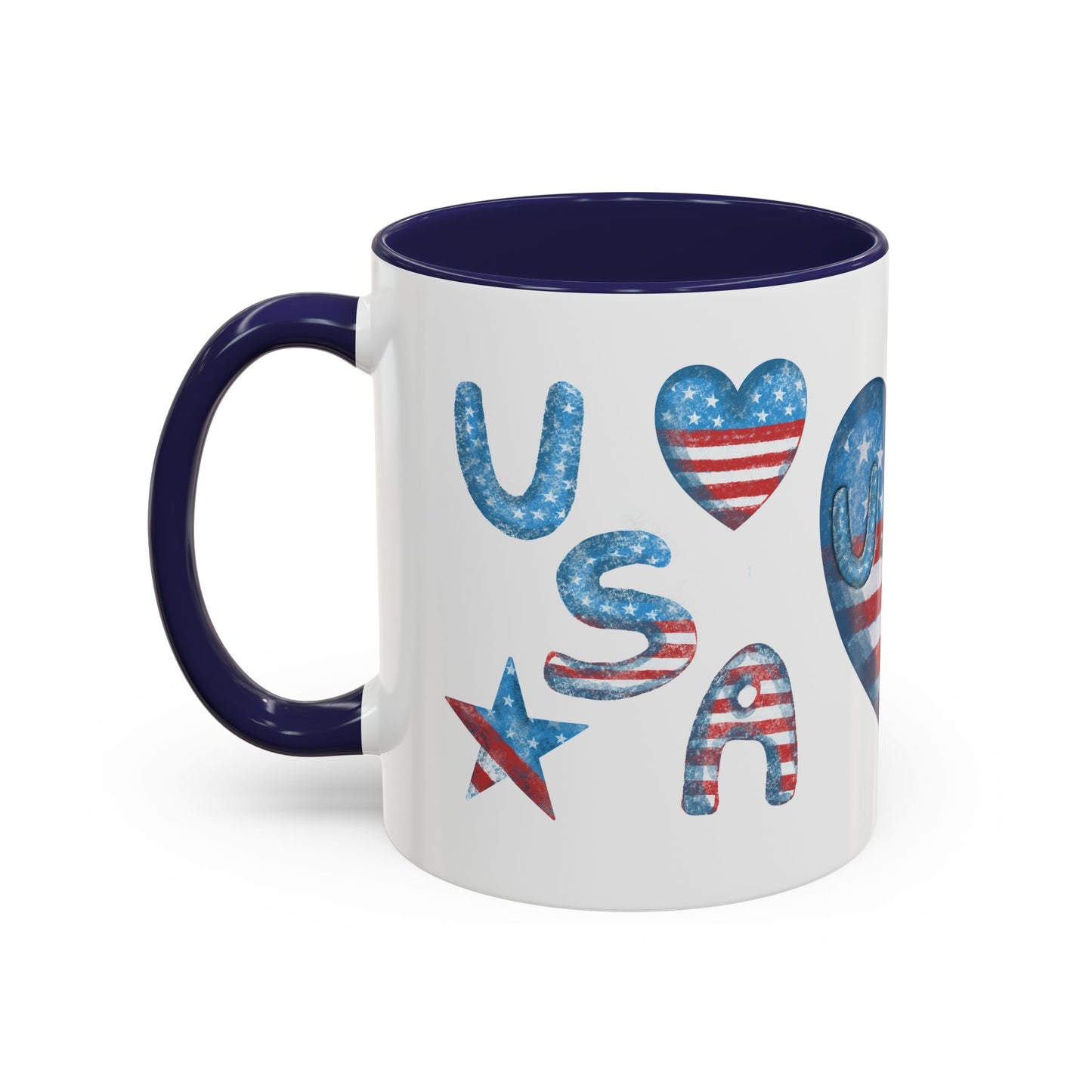 Patriotic Coffee Mug with USA Heart Design, Gift for Veterans, 4th of July, Americana Kitchenware, Coffee Lover Gift, Red White Blue Mug