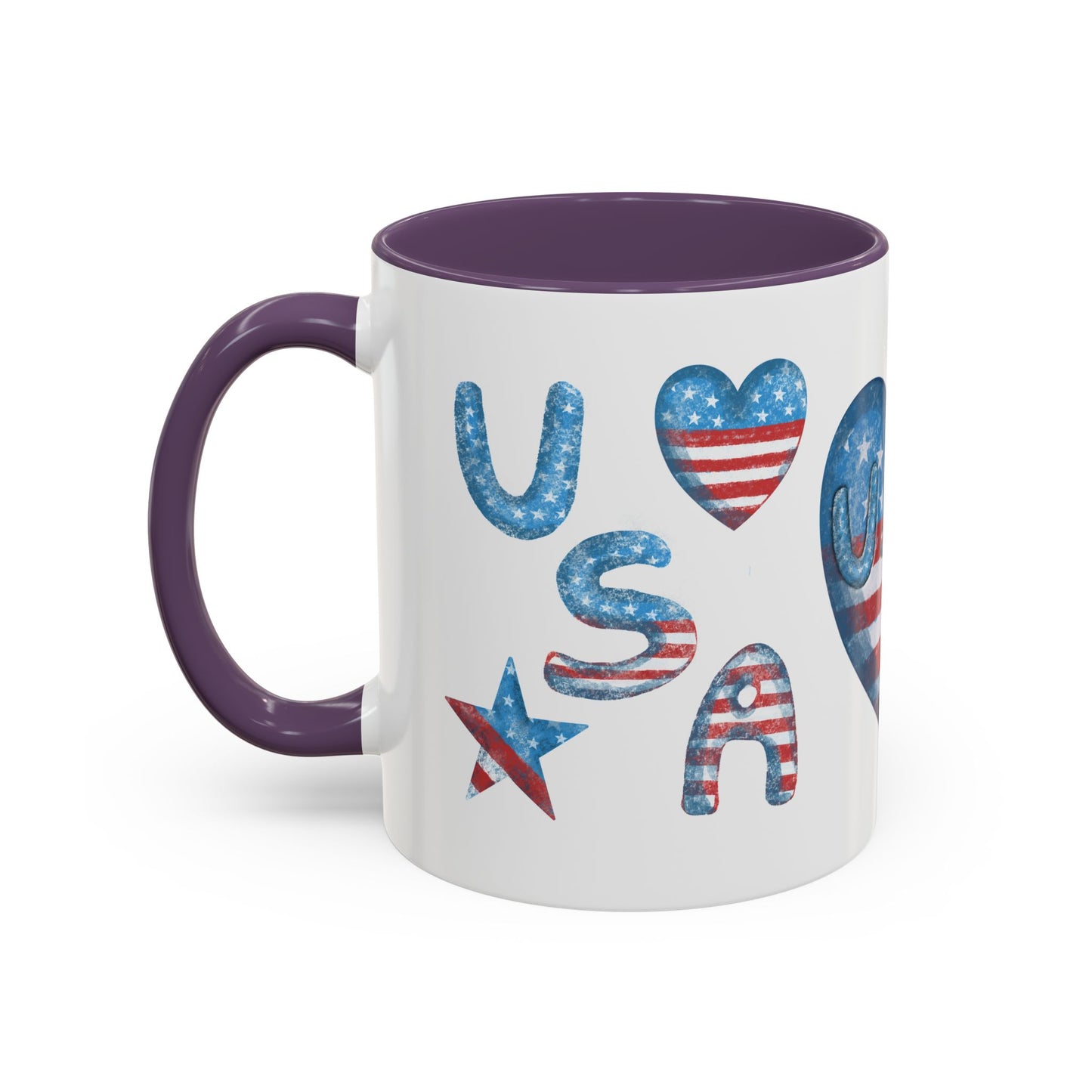 Patriotic Coffee Mug with USA Heart Design, Gift for Veterans, 4th of July, Americana Kitchenware, Coffee Lover Gift, Red White Blue Mug