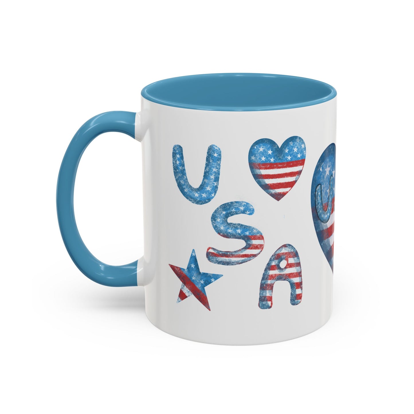 Patriotic Coffee Mug with USA Heart Design, Gift for Veterans, 4th of July, Americana Kitchenware, Coffee Lover Gift, Red White Blue Mug