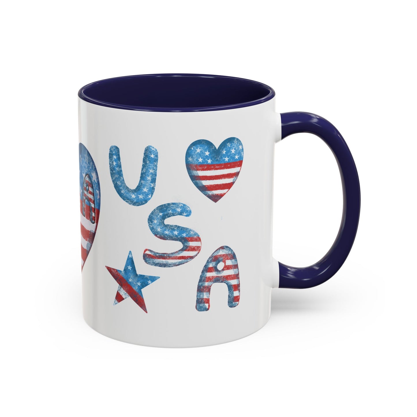 Patriotic Coffee Mug with USA Heart Design, Gift for Veterans, 4th of July, Americana Kitchenware, Coffee Lover Gift, Red White Blue Mug