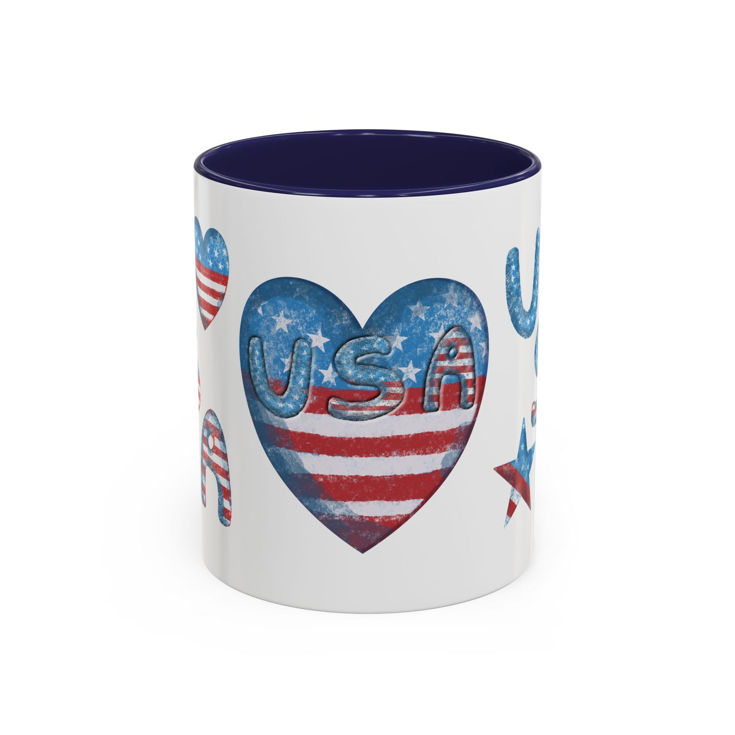 Patriotic Coffee Mug with USA Heart Design, Gift for Veterans, 4th of July, Americana Kitchenware, Coffee Lover Gift, Red White Blue Mug