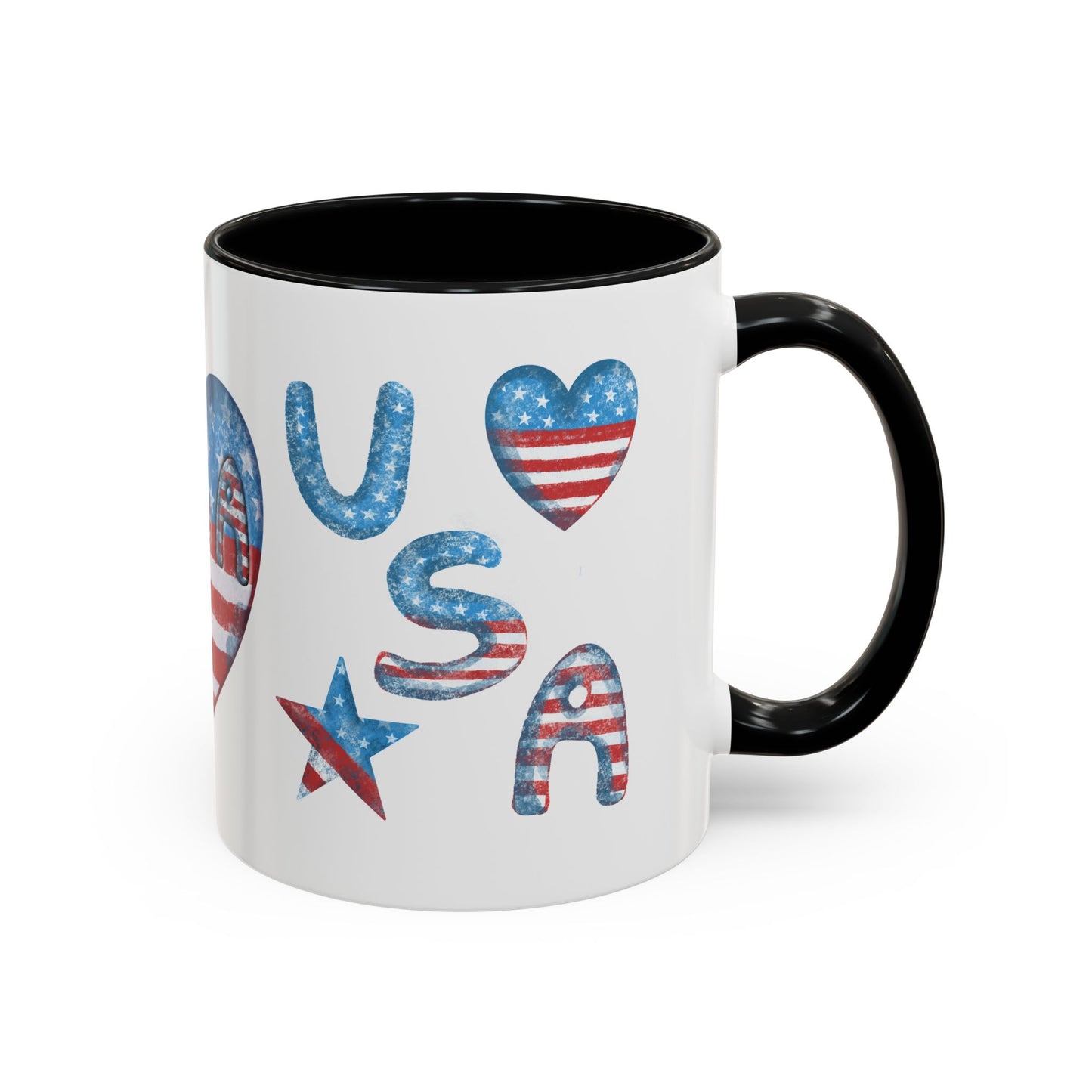 Patriotic Coffee Mug with USA Heart Design, Gift for Veterans, 4th of July, Americana Kitchenware, Coffee Lover Gift, Red White Blue Mug