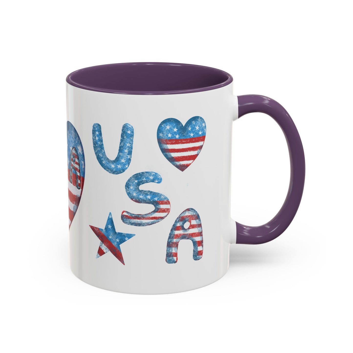 Patriotic Coffee Mug with USA Heart Design, Gift for Veterans, 4th of July, Americana Kitchenware, Coffee Lover Gift, Red White Blue Mug